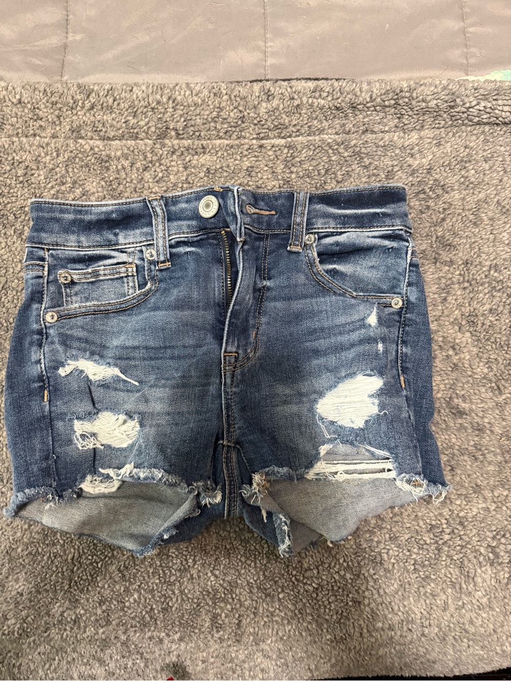 American Eagle Outfitters Distressed Dark Blue Denim Cutoff Shorts